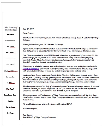 Thank you letter Christmas 2013